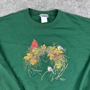 Endless Designs Sweatshirt Mens 2XL Green Fall Wreath‎ Bird Graphic Crewneck Vtg